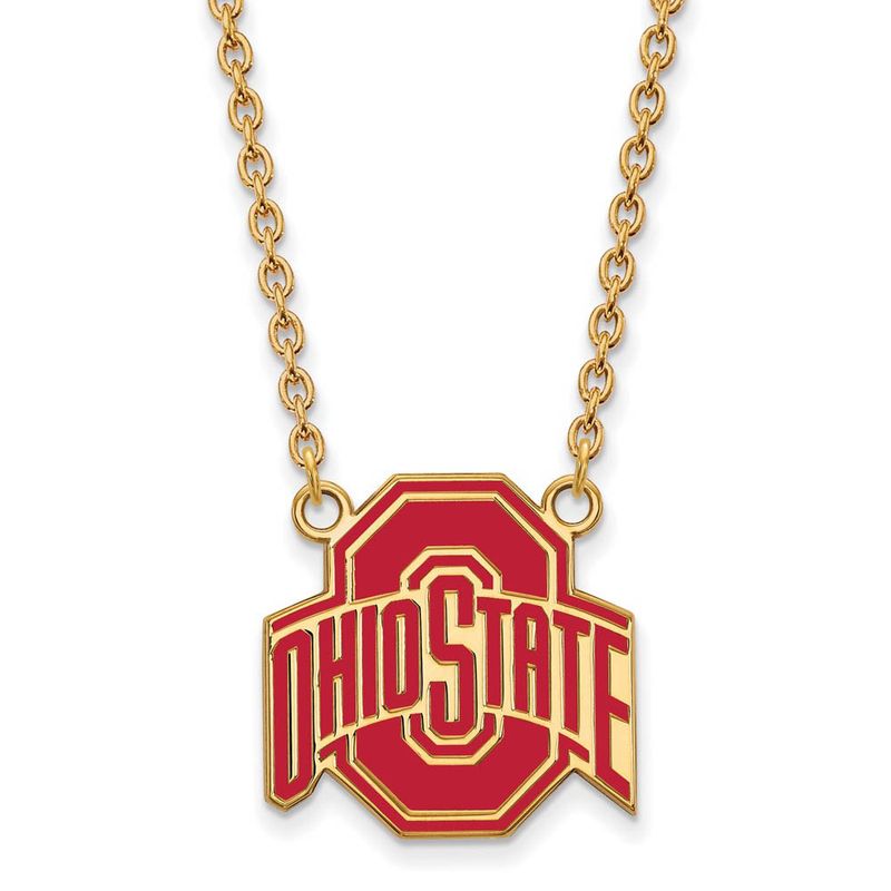 14k Gold Plated Silver Ohio State Large Enamel Pendant Necklace 147$